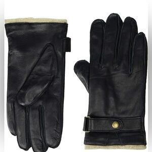 Black Leather Gloves with Button Detail
